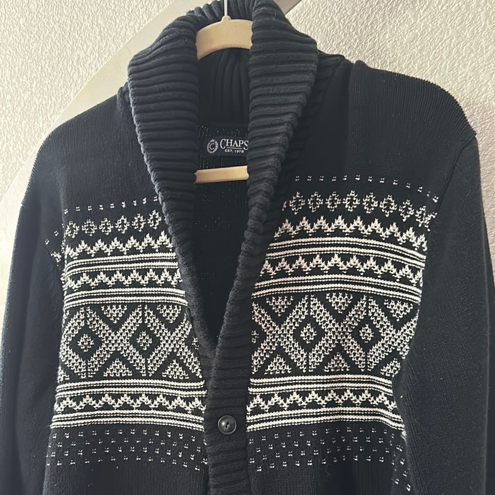 Chaps Black and White Cardigan with Nordic Patterns - Picture 2 of 5